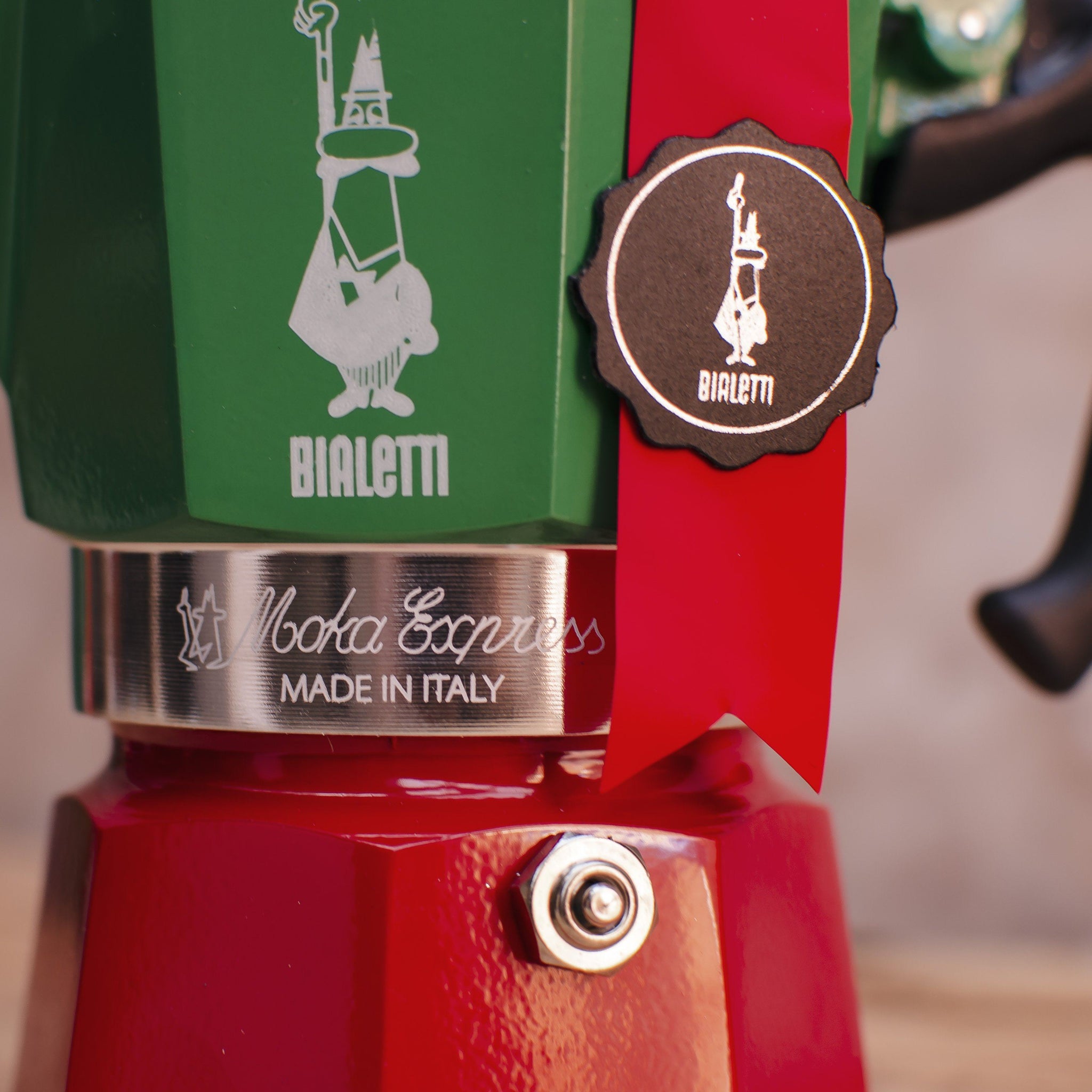 Red and green Italian Coffee Maker Moka Express 3 Cups BIALETTI