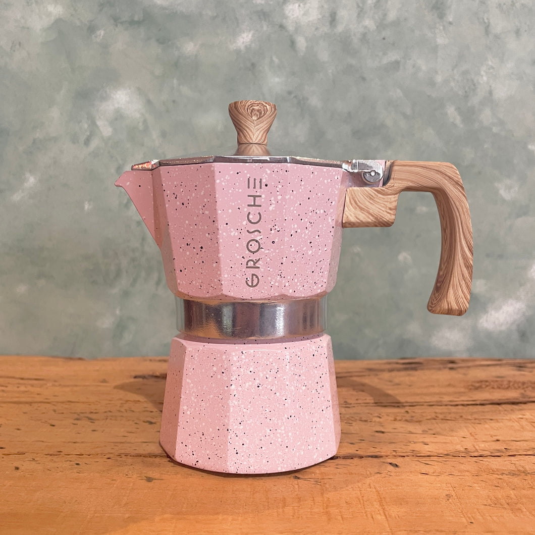 Grosche Milano Stone Stovetop Espresso Maker, 9 Cup Moka Pot Gift Set - Blush Pink